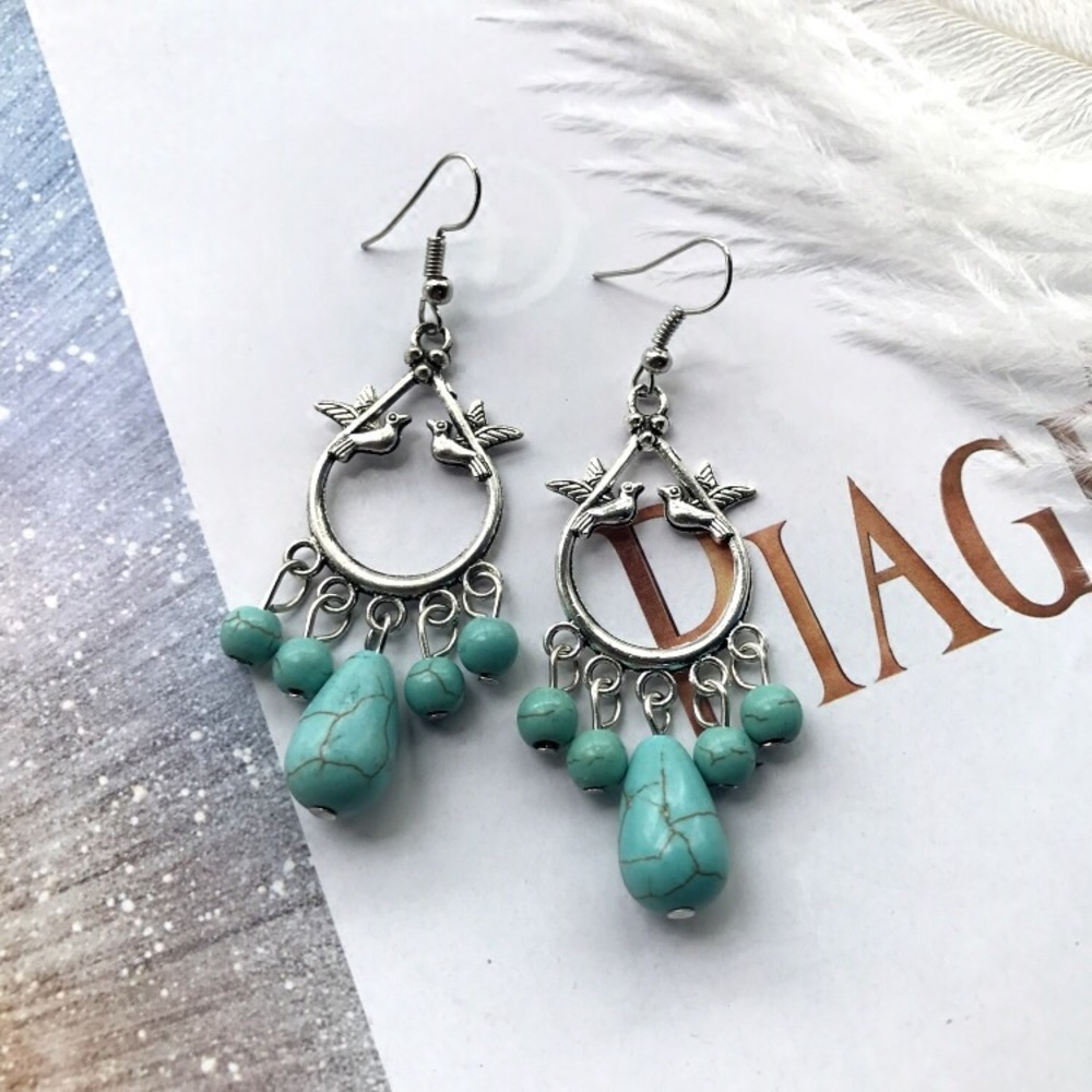 Flying Bird , Water drops earrings